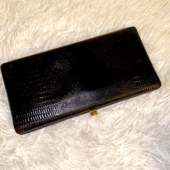 Vintage Perlina Indigo Black Leather Clutch Wallet